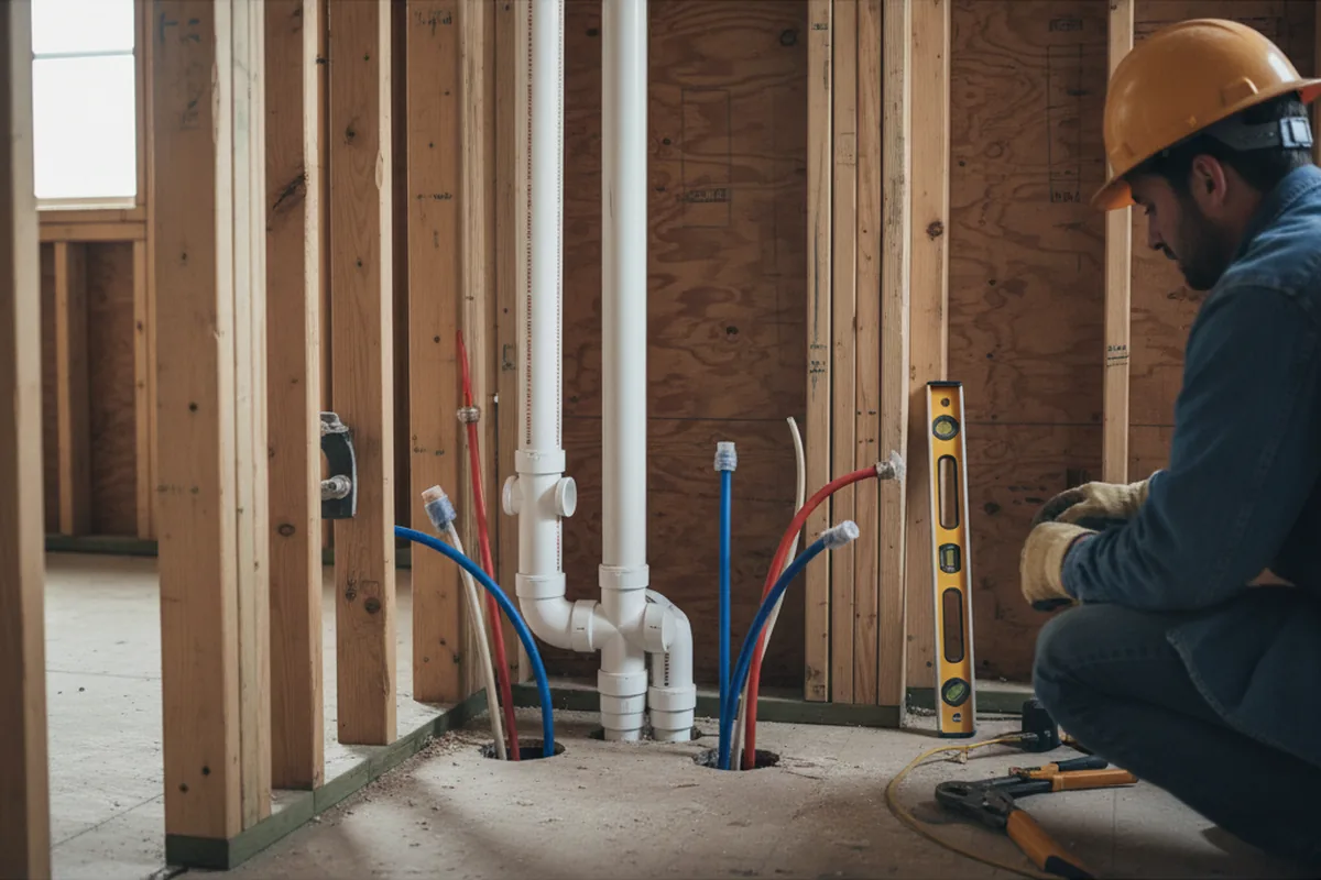 Drain and supply rough-in during Sump Pump Repair in Liberty